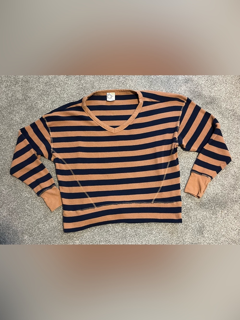 aerie Striped V-Neck Top in Navy and Tan